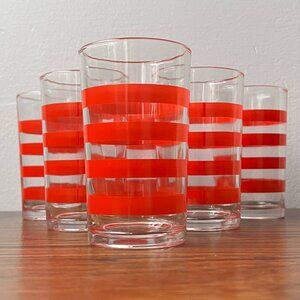 Set of 6 Vintage MCM Libbey Red Stripe Tumbler Glasses 7 oz